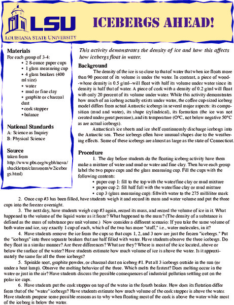 Icebergs Ahead! Lesson Plan