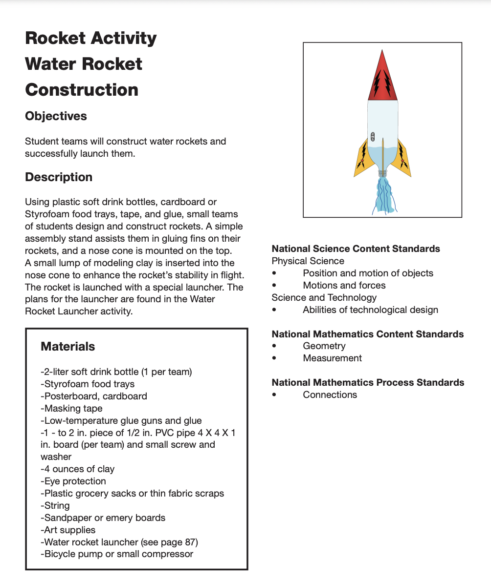 Water Rocket Construction Lesson Plan