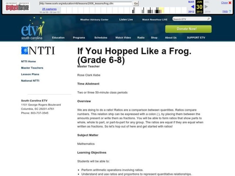 If You Hopped Like a Frog Lesson Plan