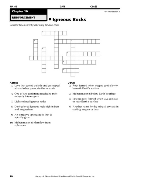 Igneous Rocks Worksheet