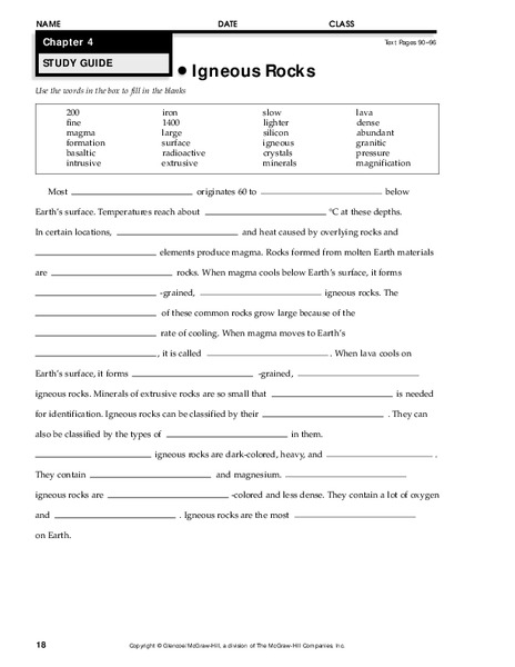 Igneous Rocks Worksheet