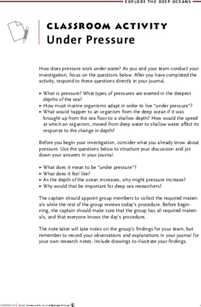 Under Pressure Lesson Plan