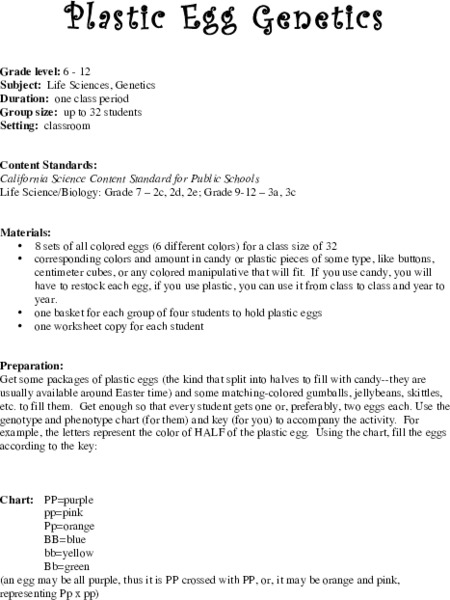 Plastic Egg Genetics Lesson Plan