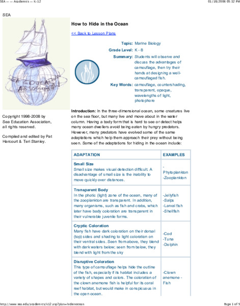 How to Hide in the Ocean Lesson Plan