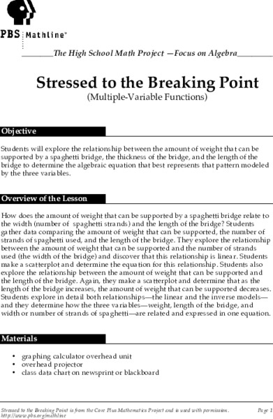 Stressed to the Breaking Point Lesson Plan