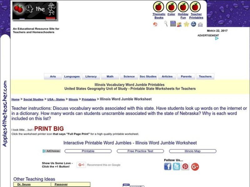 Illinois Vocabulary Worksheet