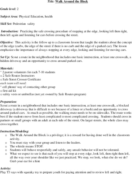 Walk Around the Block Lesson Plan