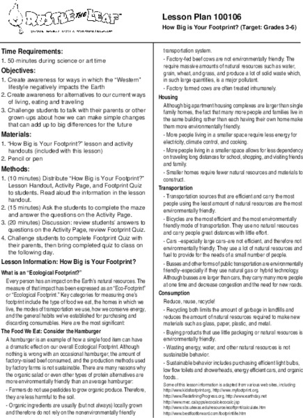 How Big is Your Footprint? Lesson Plan