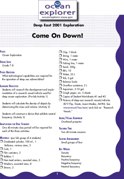 Come On Down! Lesson Plan