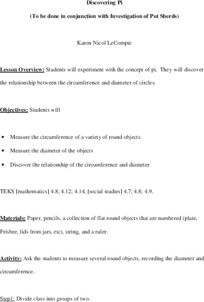 Discovering Pi Lesson Plan