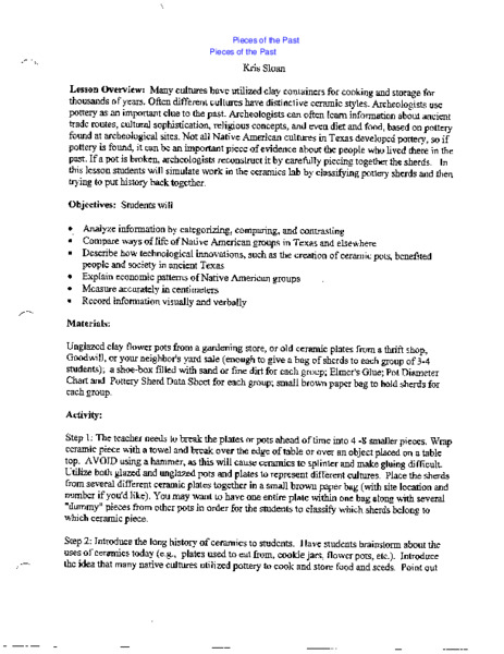 Pieces of the Past Lesson Plan