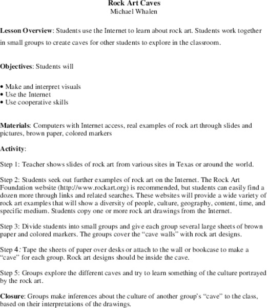 Rock Art Caves Lesson Plan