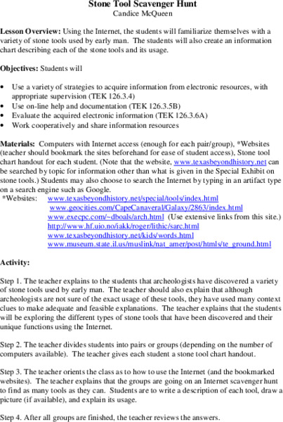 Stone Tool Scavenger Hunt Lesson Plan
