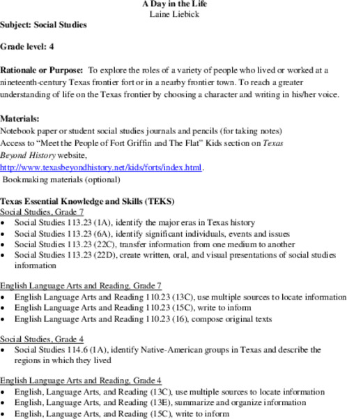 A Day in the Life Lesson Plan