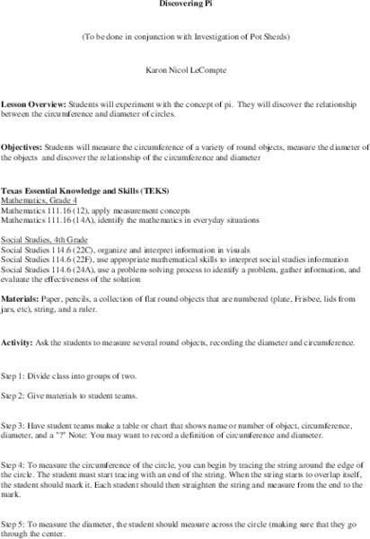 Discovering Pi Lesson Plan