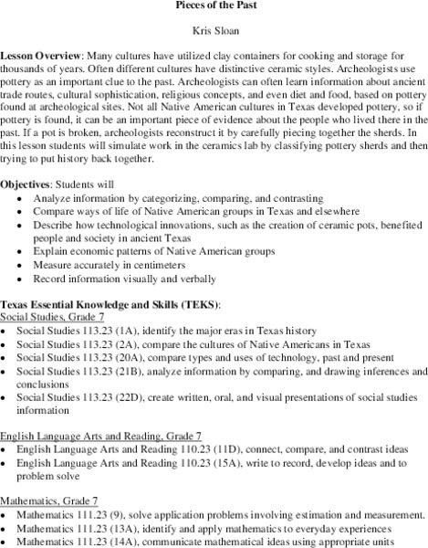 Pieces of the Past Lesson Plan