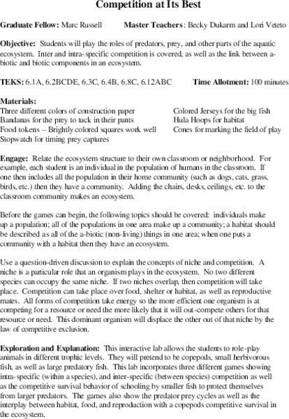 Compettion at its Best Lesson Plan