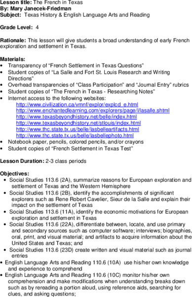 The French in Texas Lesson Plan