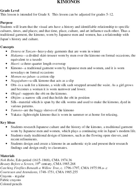 Kimonos Lesson Plan