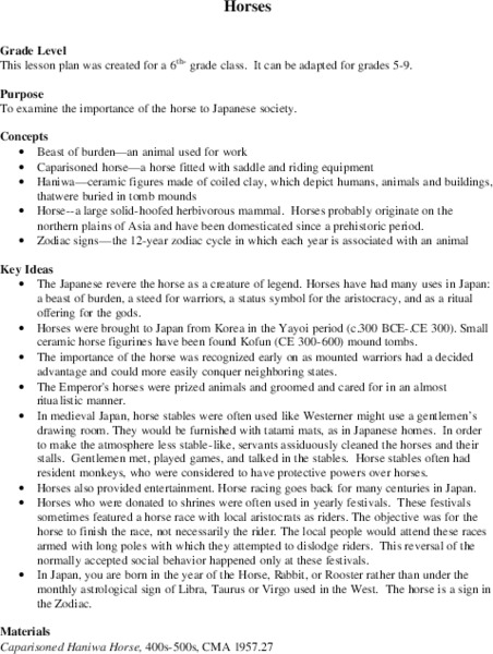Horses Lesson Plan