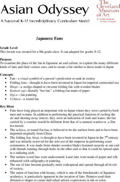 Japanese Fans Lesson Plan