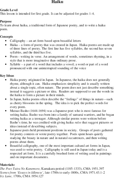 Haiku Lesson Plan