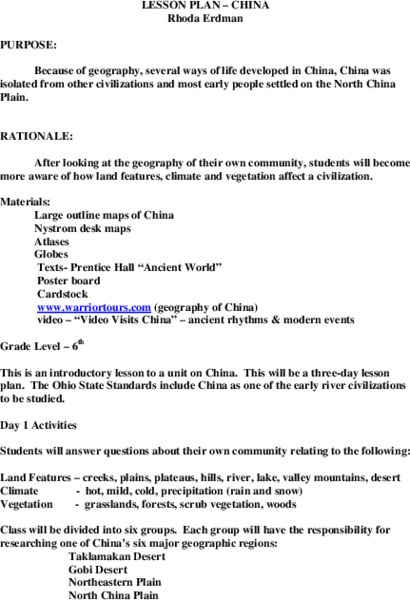 China Lesson Plan