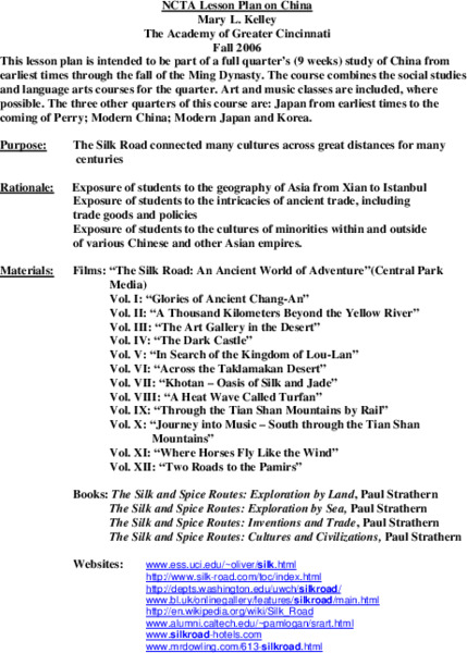 The Silk Road Lesson Plan