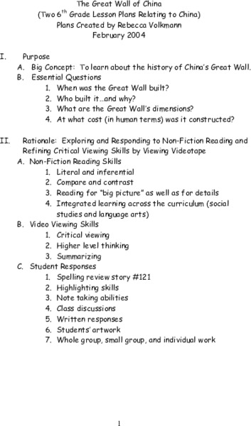 The Great Wall of China Lesson Plan