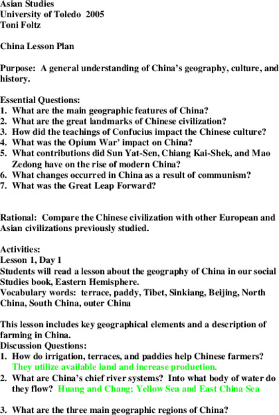 China Lesson Plan