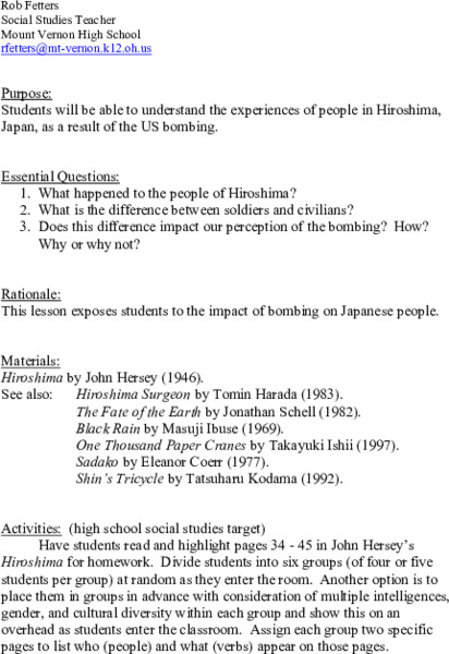 Hiroshima Lesson Plan