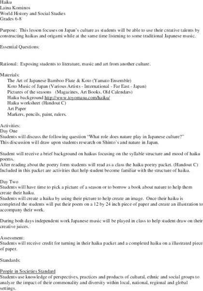 Haiku Lesson Plan