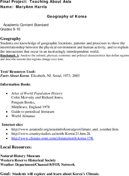 Geography of Korea Lesson Plan