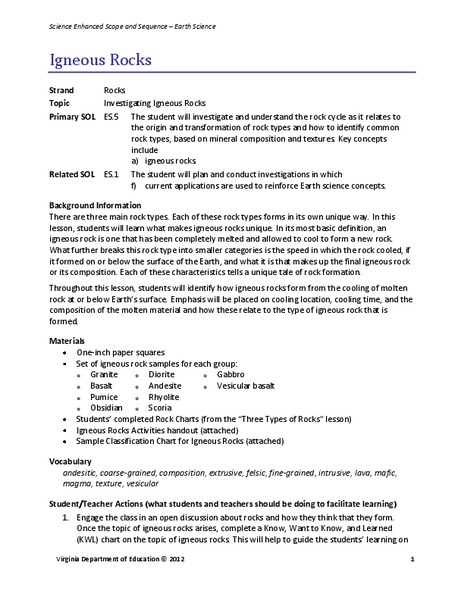 Igneous Rocks Lesson Plan
