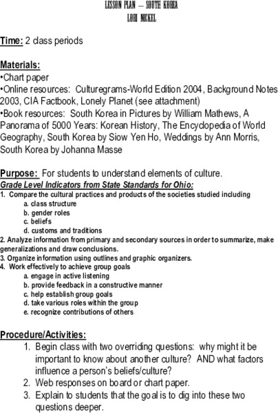 South Korea Lesson Plan