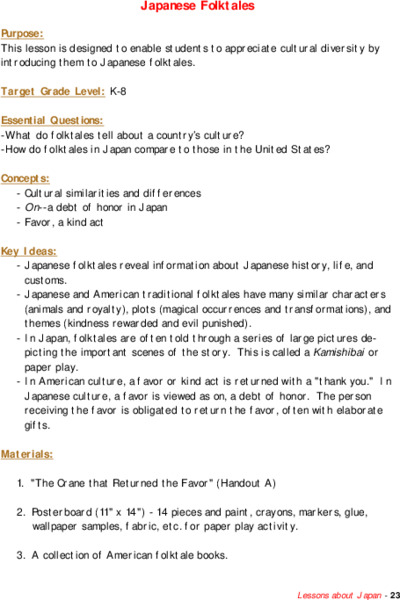 Japanese Folktales Lesson Plan