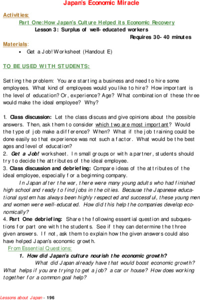 Japan's Economic Miracle Lesson Plan