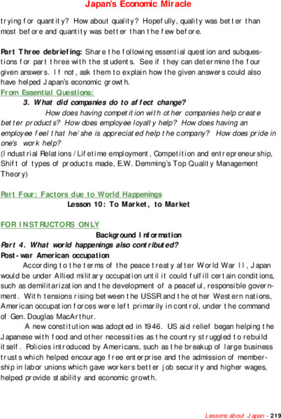 Japan's Economic Miracle Lesson Plan