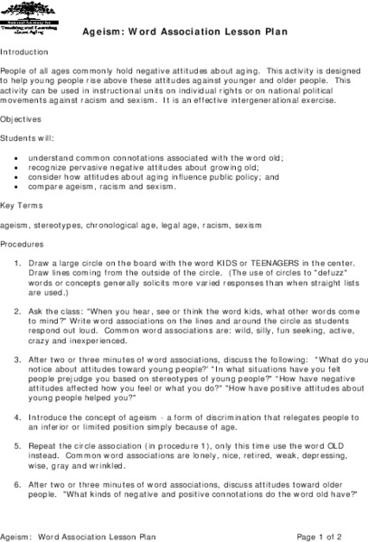 Ageism: Word Association Lesson Plan Lesson Plan