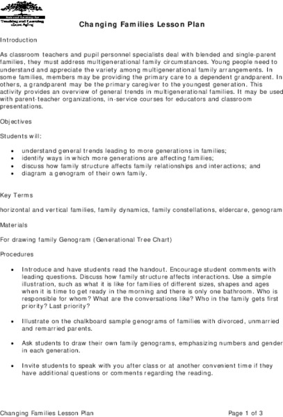 Changing Families Lesson Plan Lesson Plan