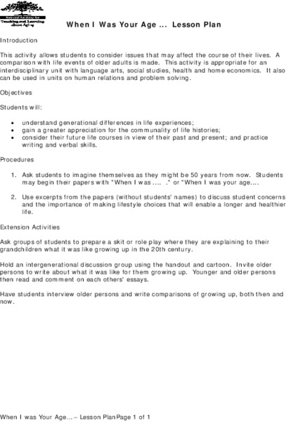 When I Was Your Age... Lesson Plan
