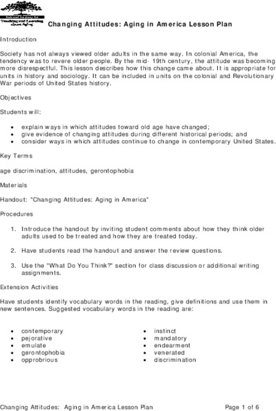 Changing Attitudes: Aging in America Lesson Plan Lesson Plan