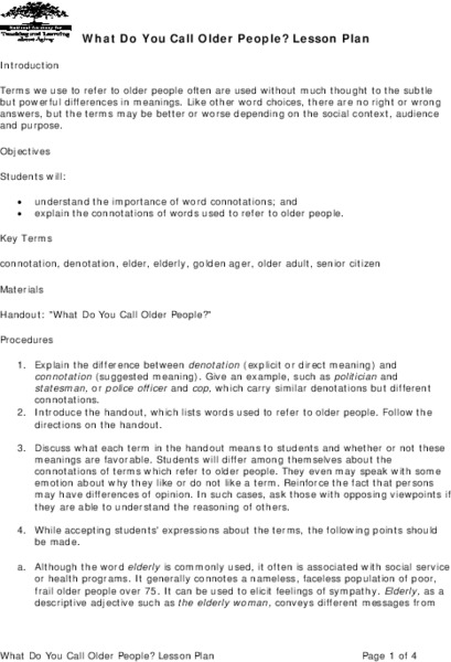 What Do You Call Older People? Lesson Plan