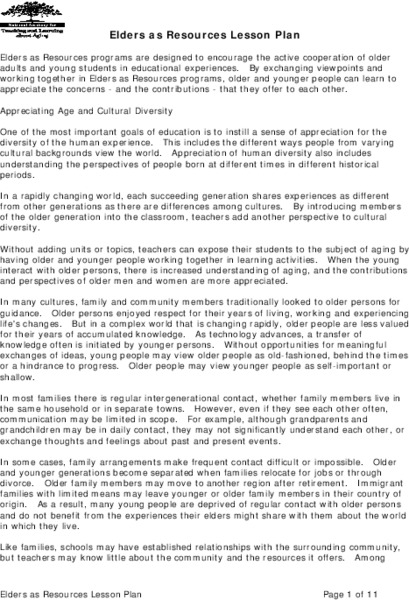 Elders as Resources Lesson Plan Lesson Plan