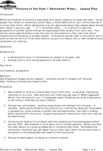 Pictures of the Past: I Remember When... Lesson Plan