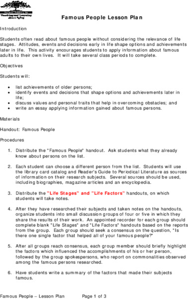 Famous People Lesson Plan Lesson Plan