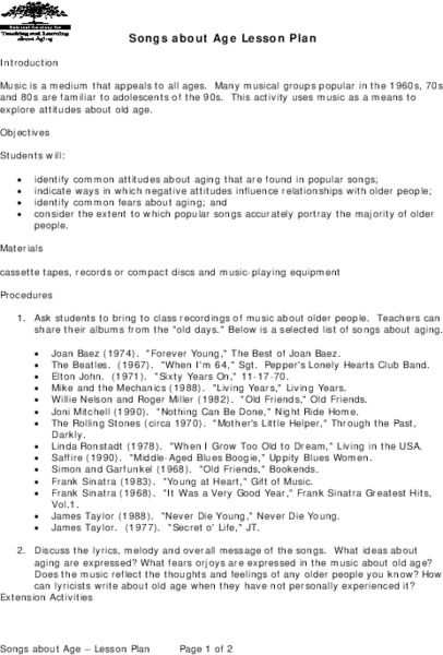 Songs About Age Lesson Plan