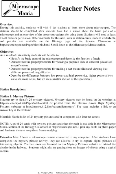 Microscope Mania Lesson Plan