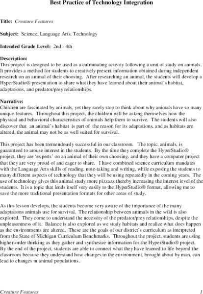 Creature Features Lesson Plan