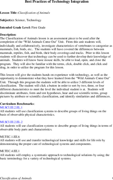 Classification of Animals Lesson Plan